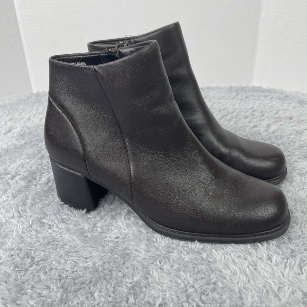 White Mountain Leather Boots Women 8 Brown Side Zip Square Toe Ankle Boot